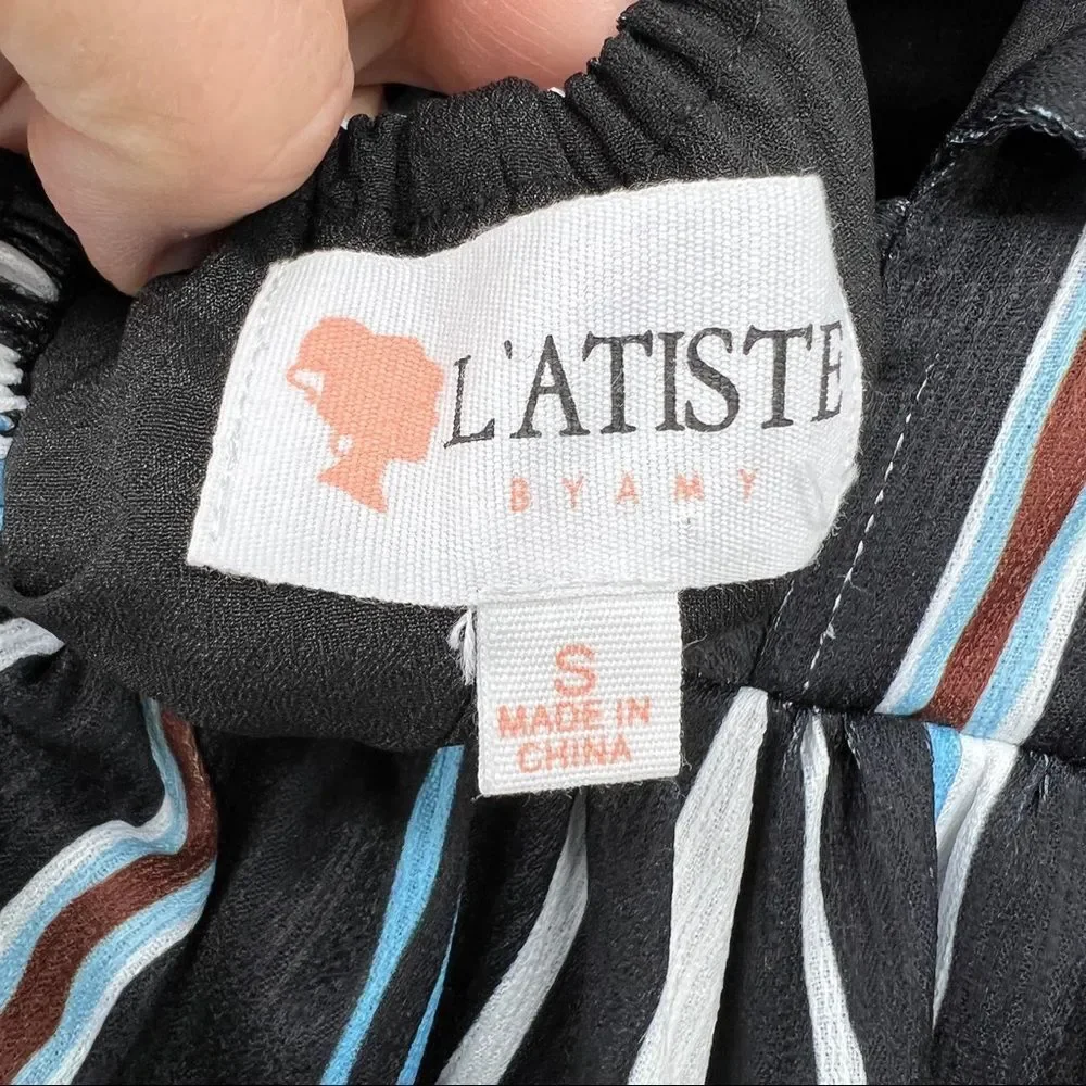 L'ATISTE Multi Striped Cutout Criss-cross A-Line Woven V-neck Sleeveless Dress - Picture 13 of 16